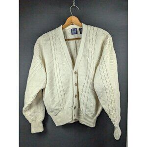 Vintage 80s Gap Sweater Cardigan XL Cable Knit Fisherman Academia Cottagecore